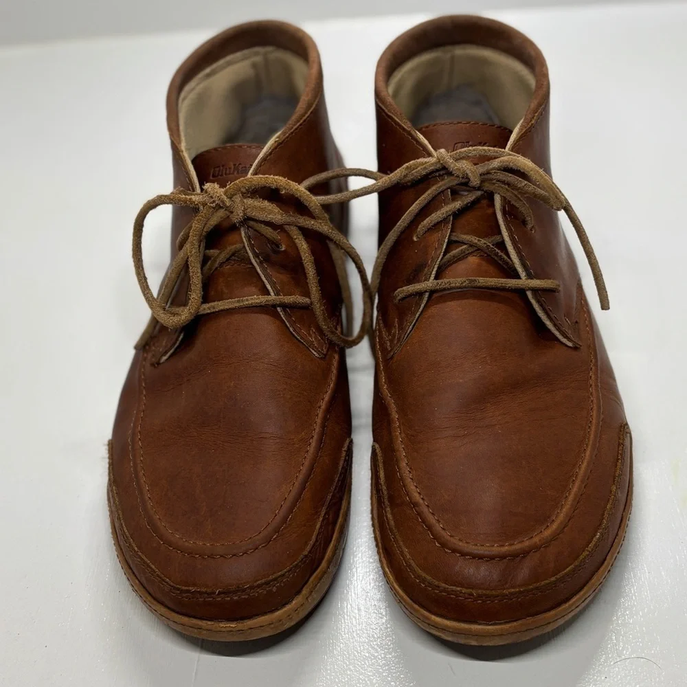 OluKai Brown Leather Chukka Boots Men’s 11 Lace Up Casual Comfort Shoes